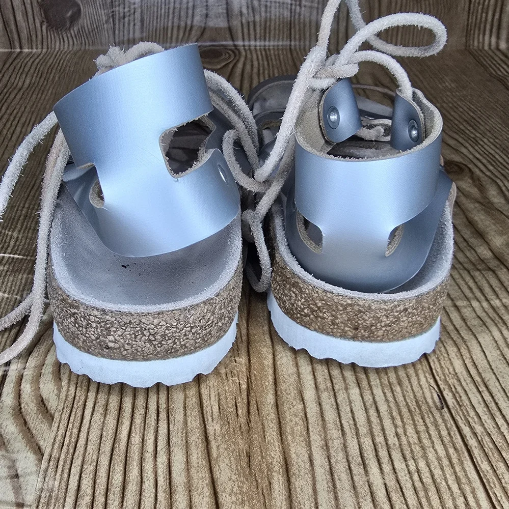 Birkenstock Papillio‎ Womens Cleo Gladiator Leather Sandals Silver 37 L6 M4